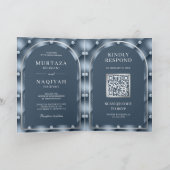 Dusty Blue Tufted Muster QR Code Muslim Hochzeit Einladung (Innenseite)