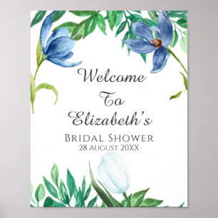 Dusty Blue Tulip Peony Brautparty Begrüßungszeiche Poster