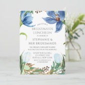 Dusty Blue Tulip Peony Bridesmaids Luncheon Einladung (Stehend Vorderseite)