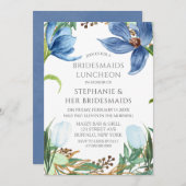 Dusty Blue Tulip Peony Bridesmaids Luncheon Einladung (Vorne/Hinten)
