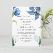 Dusty Blue Tulip Peony Bridesmaids Luncheon Einladung (Stehend Vorderseite)