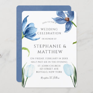 Dusty Blue Tulip Watercolor Peony Wedding Einladung