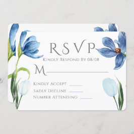 Dusty Blue Tulip Watercolor Peony Wedding RSVP Einladung