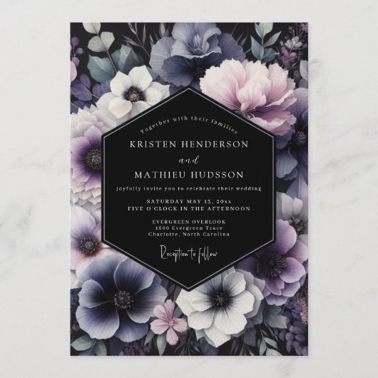 Dusty Blue Twilight Bloom Wedding Einladung (Vorderseite)