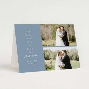 Dusty Blue Two Foto Folded Wedding Vielen Dank Dankeskarte