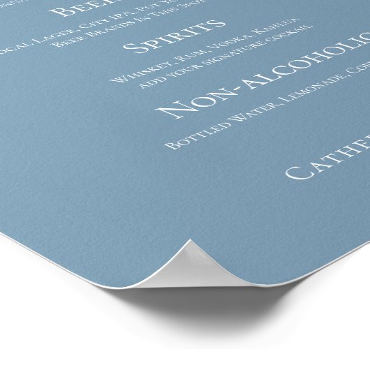 Dusty Blue Typografy Wedding Bar Menu Poster (Ecke)