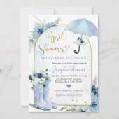 Dusty Blue Umbrella Aprildusche Baby Dusche Einladung (Vorderseite)