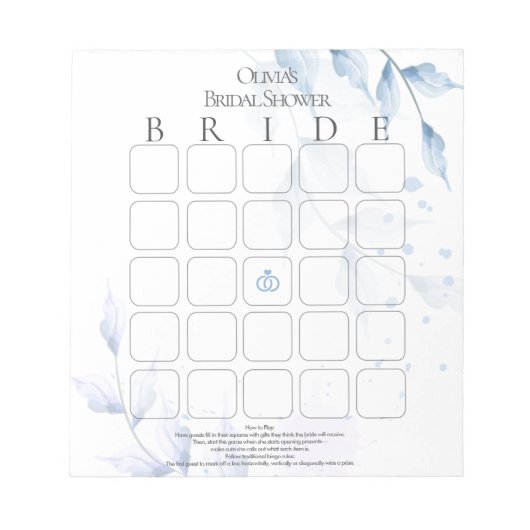 Dusty Blue und Bale Lilac Foliage Bridal Bingo Notizblock (Vorderseite)