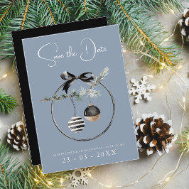 Dusty Blue und Black Christmas Baubles Save The Date