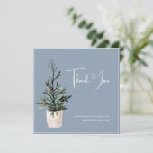 Dusty Blue und Black Christmas Tree Wedding Dankeskarte (Stehend Vorderseite)