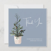 Dusty Blue und Black Christmas Tree Wedding Dankeskarte (Vorderseite)