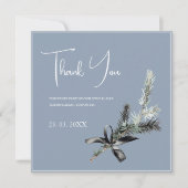 Dusty Blue und Black Christmas Twig Wedding Dankeskarte (Vorderseite)