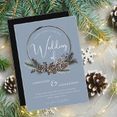 Dusty Blue und Black Christmas Wreath Wedding Einladung