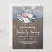 Dusty Blue und Blush Floral Rustikales Brautparty Einladung (Vorderseite)