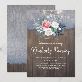 Dusty Blue und Blush Floral Rustikales Brautparty Einladung