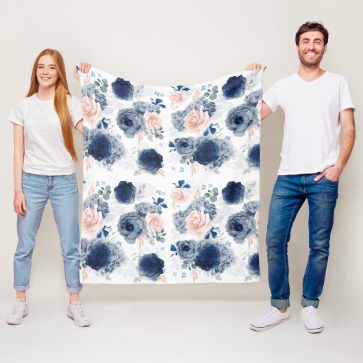 Dusty Blue und Blush Pink Blume Elegant Stilvoll Fleecedecke (Beispiel)