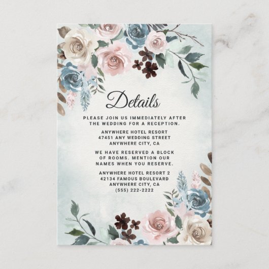 Dusty Blue und Blush Pink Mauve Floral Wedding Begleitkarte (Vorderseite)