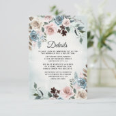 Dusty Blue und Blush Pink Mauve Floral Wedding Begleitkarte (Stehend Vorderseite)