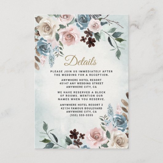 Dusty Blue und Blush Pink Mauve Floral Wedding Begleitkarte (Vorderseite)