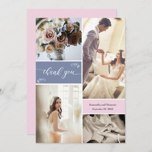 Dusty blue und Blush Pink Script Danke Collage (Vorne/Hinten)