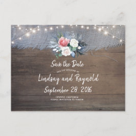 Dusty Blue und Blush Rustic Country Save the Date Ankündigungspostkarte