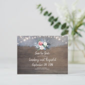 Dusty Blue und Blush Rustic Country Save the Date Ankündigungspostkarte (Stehend Vorderseite)
