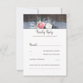 Dusty Blue und Blush Rustic Country Wedding UAWG RSVP Karte