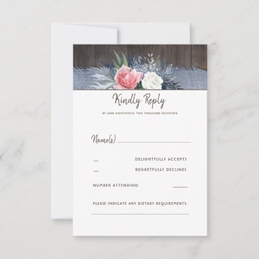 Dusty Blue und Blush Rustic Country Wedding UAWG RSVP Karte (Vorderseite)