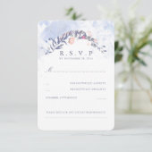 Dusty Blue und Blush Wedding RSVP Karte (Stehend Vorderseite)