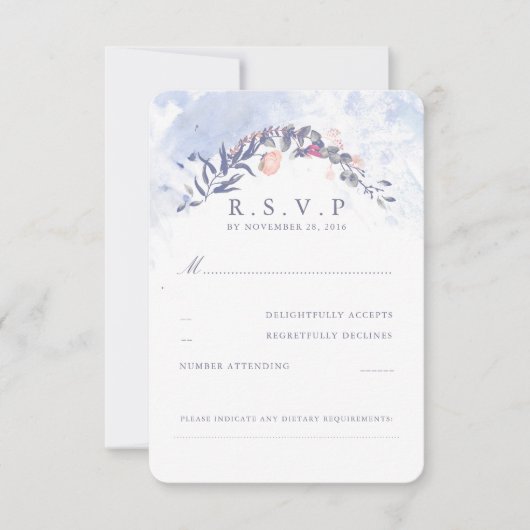 Dusty Blue und Blush Wedding RSVP Karte (Vorderseite)