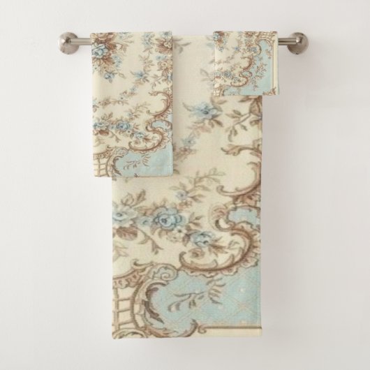 Dusty Blue und Brown Floral Oriental Badhandtuch Set (Insitu)