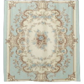 Dusty Blue und Brown Floral Oriental Duschvorhang (Vorderseite)