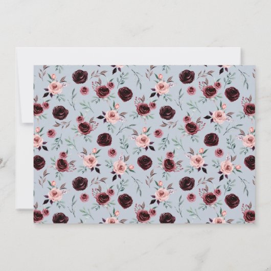 Dusty Blue und Burgund Blume Foto Wedding Save The Date (Rückseite)