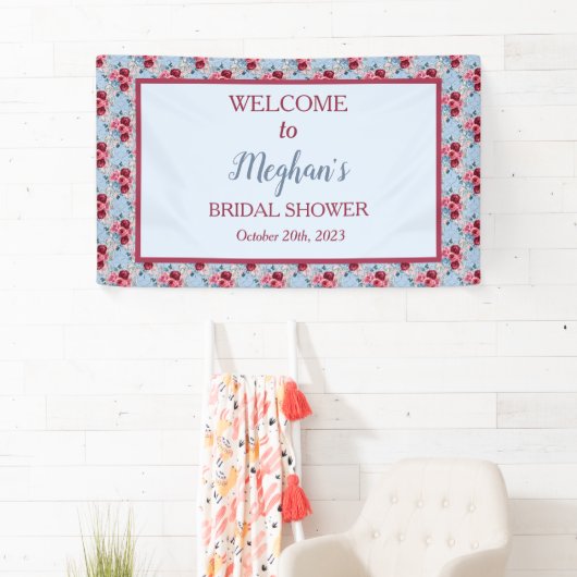 Dusty Blue und Burgund Brautparty Willkommen Banner (Insitu)