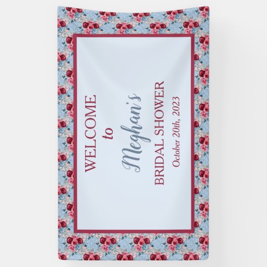 Dusty Blue und Burgund Brautparty Willkommen Banner (Vertikal)