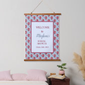 Dusty Blue und Burgund Brautparty Willkommen Wandteppich Mit Holzrahmen (Schlafzimmer)