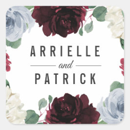 Dusty Blue und Burgund Cranberry Hochzeit im Herbs Quadratischer Aufkleber