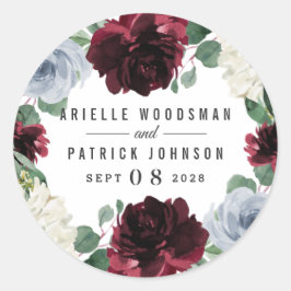 Dusty Blue und Burgund Cranberry Hochzeit im Herbs Runder Aufkleber