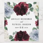 Dusty Blue und Burgund Cranberry Hochzeit im Herbs Weinetikett (Einzelnes Label)