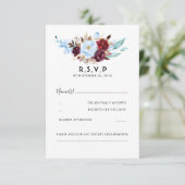 Dusty Blue und Burgund Floral Wedding RSVP (Stehend Vorderseite)