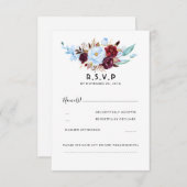 Dusty Blue und Burgund Floral Wedding RSVP (Vorne/Hinten)
