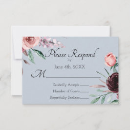 Dusty Blue und Burgund Floral Wedding RSVP