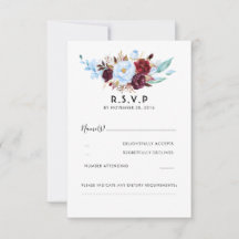 Dusty Blue und Burgund Floral Wedding RSVP