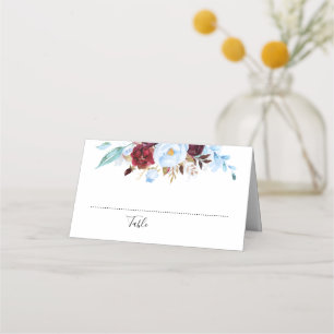 Dusty Blue und Burgund Red Blume Platzkarte