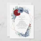 Dusty Blue und Burgund Red Floral Brautparty Einladung (Vorderseite)