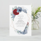 Dusty Blue und Burgund Red Floral Brautparty Einladung (Stehend Vorderseite)