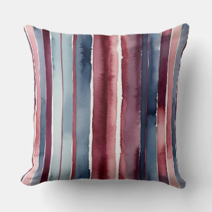 Dusty Blue und Burgund Rose Streifen Kissen