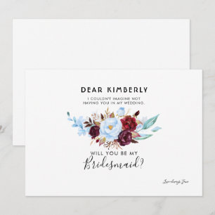 Dusty Blue und Burgund werden Sie meine Bridesmaid Einladung