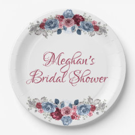 Dusty Blue und Burgundy Brautparty Pappteller