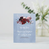 Dusty Blue und Burgundy Save the Date Ankündigungspostkarte (Stehend Vorderseite)